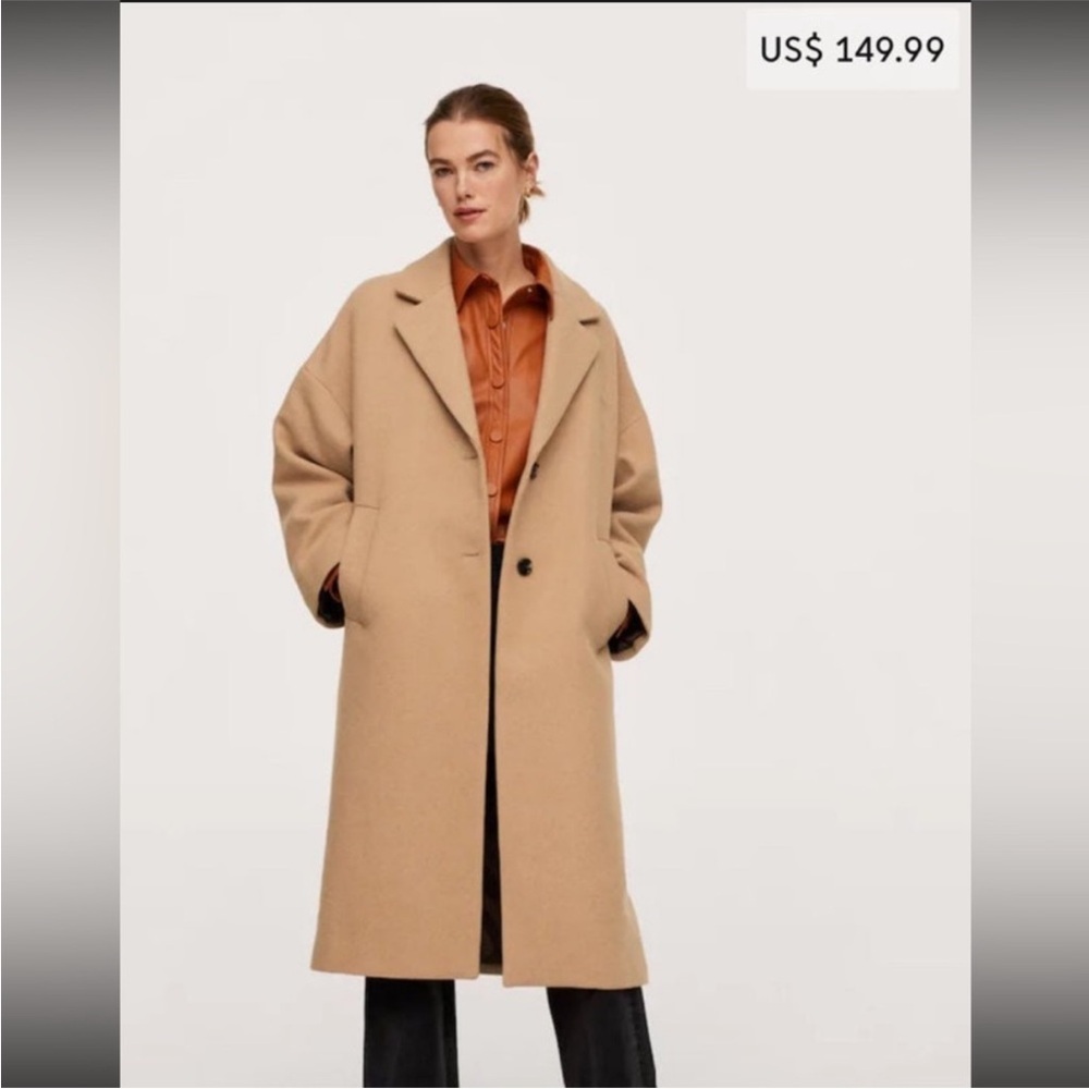 Mango oversized tan wool coat